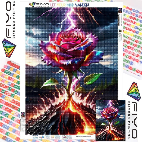 FIYO DIY 5D Volcano Rose Diamond Painting Full Drill with Number Kits Home and Kitchen Fashion Mosaic Diamond Painting Canvas Wall Decoration Gift Cr