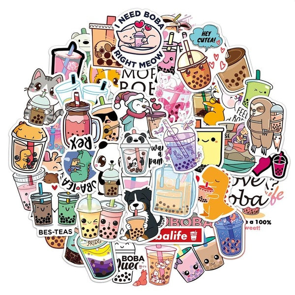10-50PCS Kawaii Boba Tea Stickers Bubble Milk Tea Doodle Graffiti Stickers for DIY Luggage Laptop Skateboard Motorcycle Bicycle Sticker