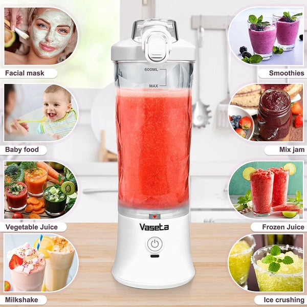 Portable Blender, Personal Size Blender for Shakes and Smoothies, Blender with 6 Blades, 20oz Mini Mixer Rechargeable for Kitchen-Gym-Travel-Office,