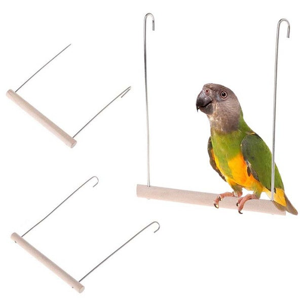 Nouveau Oiseaux en bois naturel perche perroquets suspendus balançoire Cage pendentif jouets support