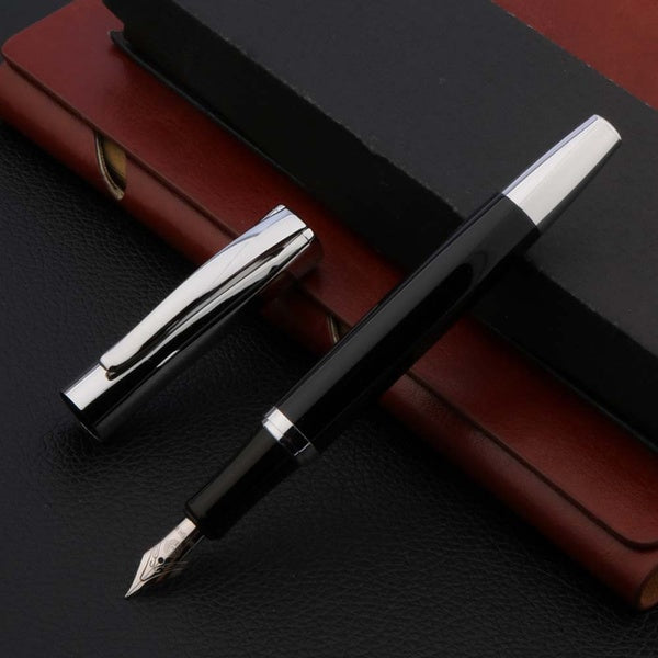 Fountain Pen High Quality Black with Silver Clip Medium Nib Ink Pens For Gift Business Office School Supplies Writing