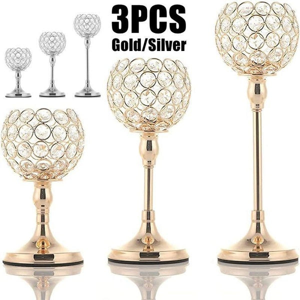 3 Pcs Crystal Candle Holder for Wedding Centerpiece, Tealight Candlestick Holder for Table Decor, Fireplace Candelabra, Home Decor, Party,