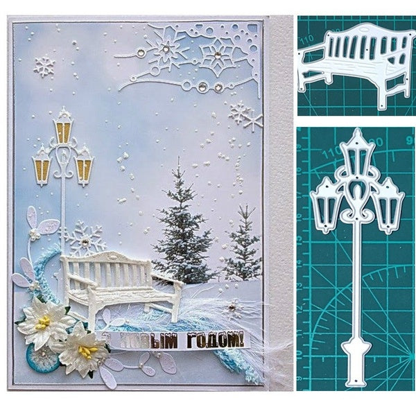 Street Light-Park Bench Christmas Metal Cutting Dies for DIY Scrapbooking Card Album Embossing Die Cut New Craft Dies