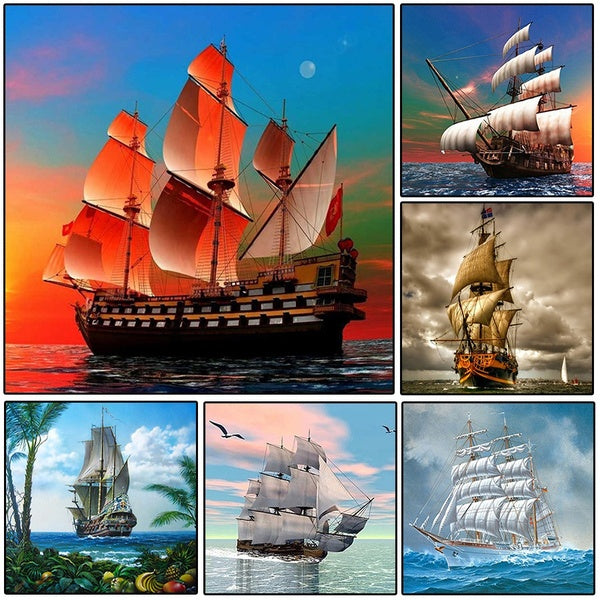 DIY 5D Sailboat Diamond Painting Full Drill with Number Kits Home and Kitchen Fashion Crystal Rhinestone Cross Stitch Embroidery Paintings Canvas Pic