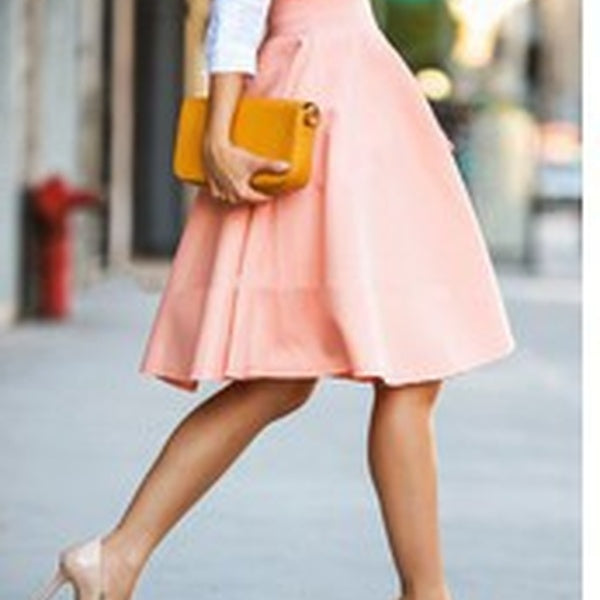 Women Vintage High Waist Stretch Skater Flared Pleated Swing Skirt Dress