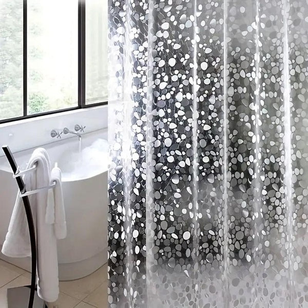 1pc EVA Waterproof Shower Curtain Liner, 3D Cobblestone Pattern Transparent Shower Curtain Heavy Duty Bathroom Partition Curtain With Plastic Hooks F