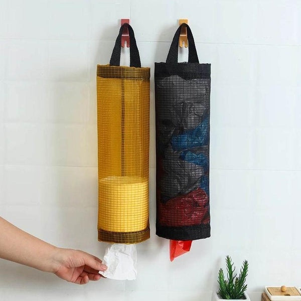 1-2pcs Home Grocery Bag Holder Wall Storage Dispenser Kitchen Organizer Nylon Hanging Garbage Storage Packing Pouch Hang Bag
