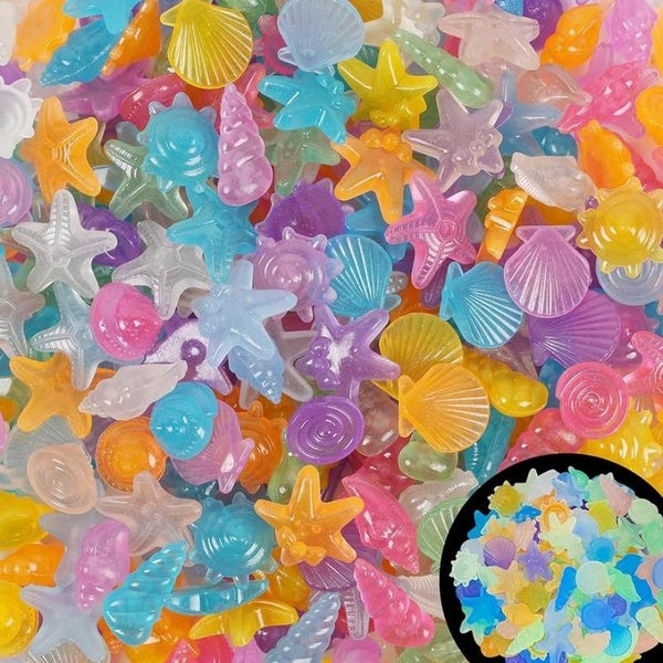 50Pcs Sea Shell Glow in The Dark Rocks Resin Aquarium Stones for Fish Tank Pebbles Fairy Garden Yard Bonsai DIY Crafts