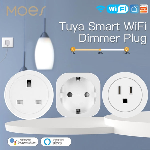 MOES WiFi Smart Power Socket Plug Brightness Adjust Timer Plug Tuya Smart Life App Compatible pour la commande vocale Mini Smart Home Automation UK-E