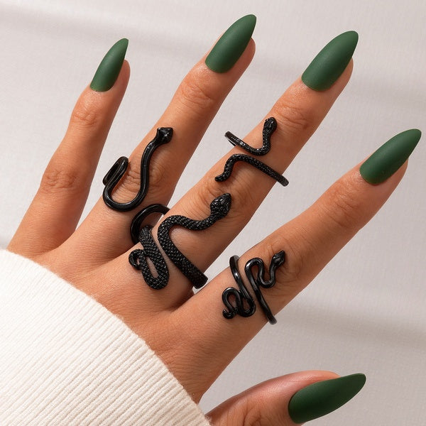 4pcs-set Bohemia Vintage Snake Ring For Women Punk Metal Alloy Animal Charms Opening Finger Ring Jewelry Anillo Bijoux Femme
