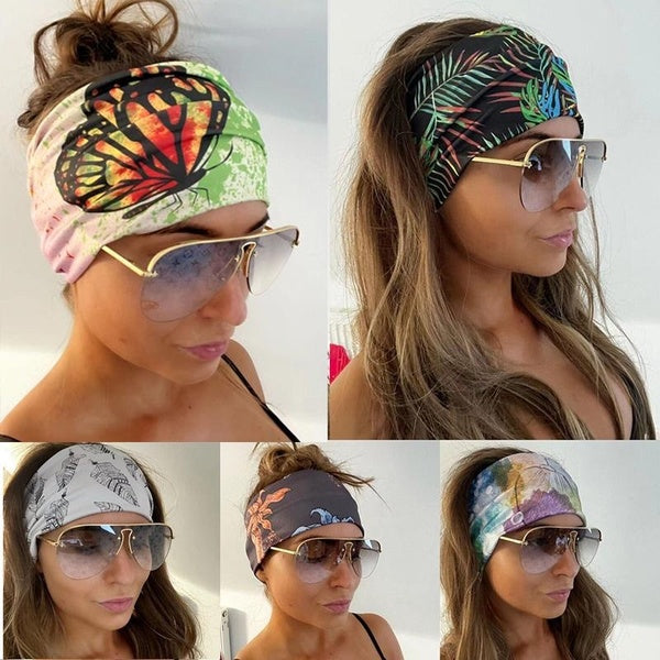 Bandeau de sport large Turban bandeau élastique pour cheveux extensible Gym Yoga
