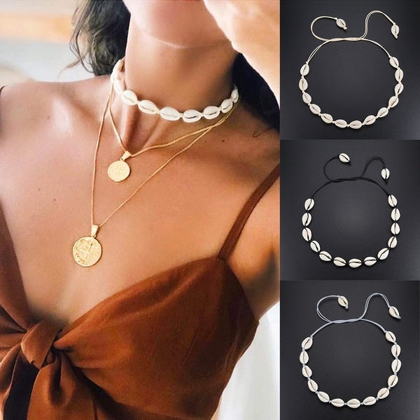 Boho Beach Shells Choker Natural White Conch Strand Seashell Necklace Charm Cowrie Women Handmade Jewelry Gift