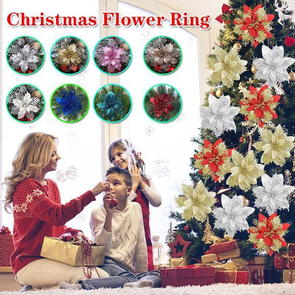 New 1-5-10-20pcs 11cm Glitter Artificial Flowers Christmas Decoration for Home Merry Christmas Tree Ornaments New Year Decor