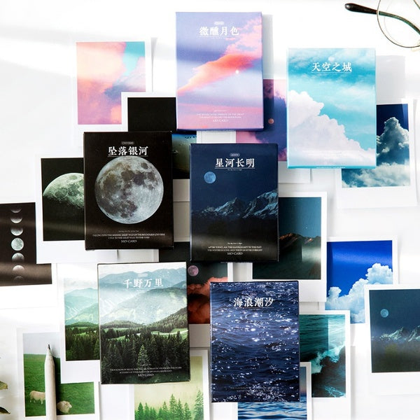 30pcs Ins Style Lomo Card Moon Ocean Sticky Deco Stickers Child Gift Scrapbooking Kawaii Decorative Stationery Stickers