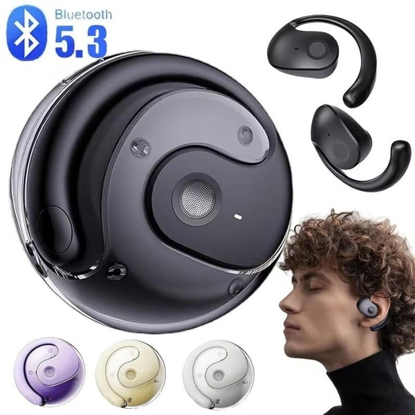 Écouteurs Bluetooth antibruit montés sur l'oreille BT 5.3 pour le sport, écouteurs sans fil pour fitness, crochet d'oreille en forme de boule, casque