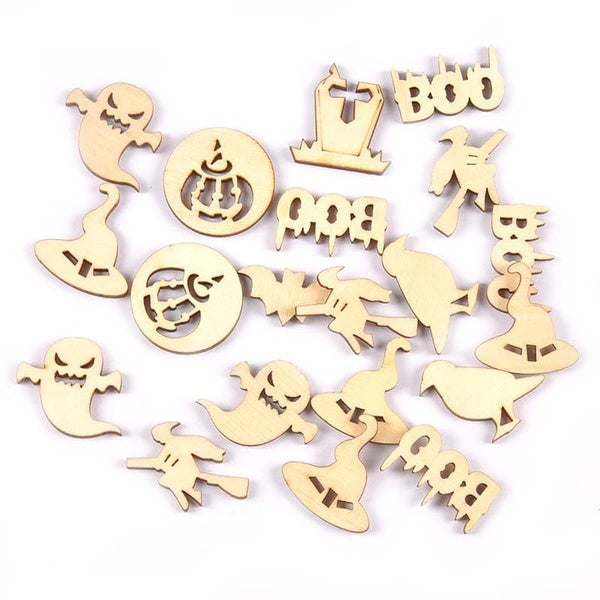 30mm 50pcs Mix Wood Slices For Halloween Home Decoration Wooden Embellishments DIY Craft Scrapbooking Handmade Accessory Gifts MT2598