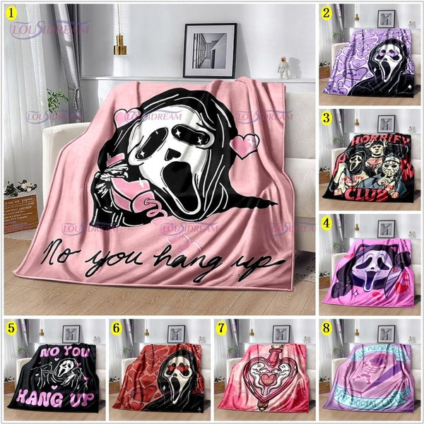 Funny Ghost Face Scream Throw Blanket Halloween Gift All Seasons Home Light Sheet Sofa Cover Nap Blanket Travel Warm Blanket