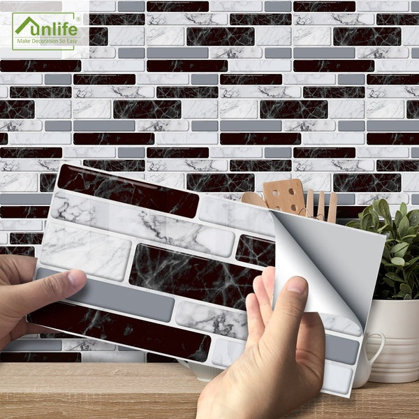 9PCS-Set Black White Mosaic Tile Sticker For Kitchen Bathroom Vinyl Waterproof Oil Proof Wall Decor Decal DIY Home Decoration Wallpaper Peel and Stic