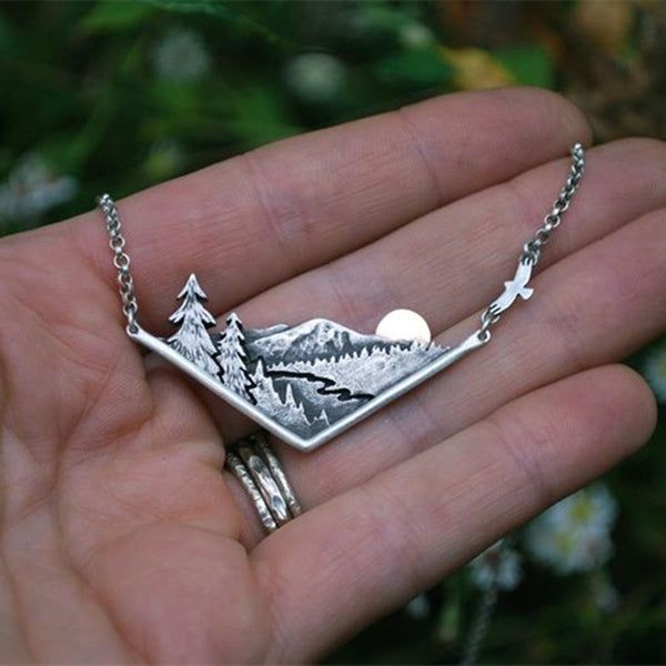 Vintage Women Necklace Fashion S925 Sterling Silver Sunset Pendant Necklace Jewelry Accessories Matron Inn