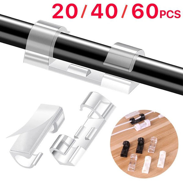 20-40-60 PCS Self Adhesive Cable Clips Cable Organizer Sticky Wire Clips Cord Holder for TV PC Laptop Ethernet Cable Desktop Home Office Cord Managem