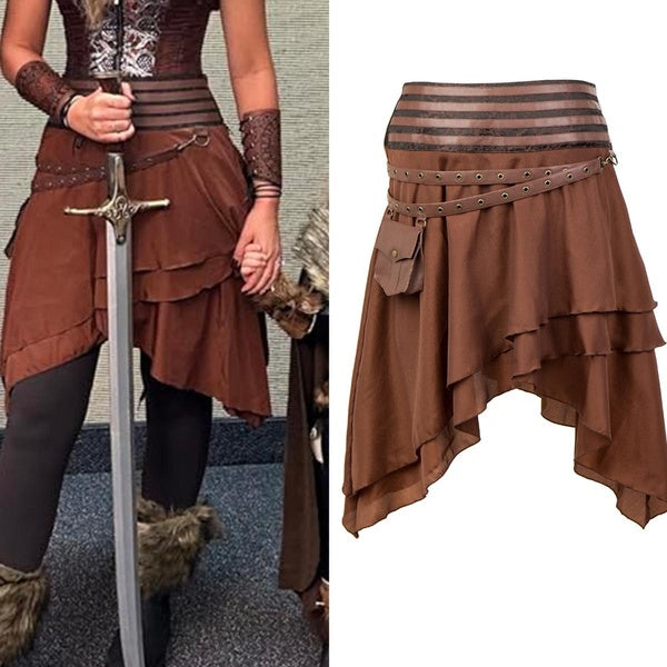 Fashion Corset Womens Brown Steampunk Gothic Skirt Victorian Pirate Skirts