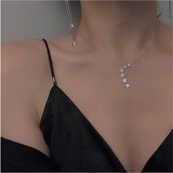 Trendy Sterling Silver Dazzling Cubic Zirconia Shiny Star Pendant Necklace For Women Gift Star Choker Wedding Jewelry NK002