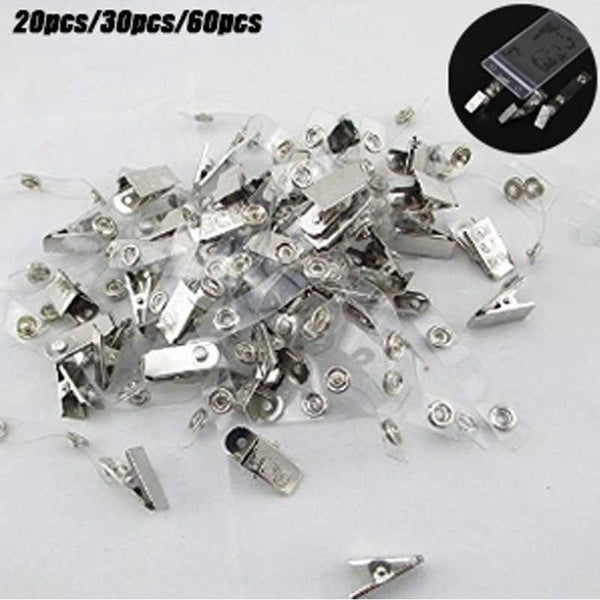 Pinces à badge en métal avec sangles en PVC transparent pour porte-cartes d'identité, ton argent Lot de 20-30-60