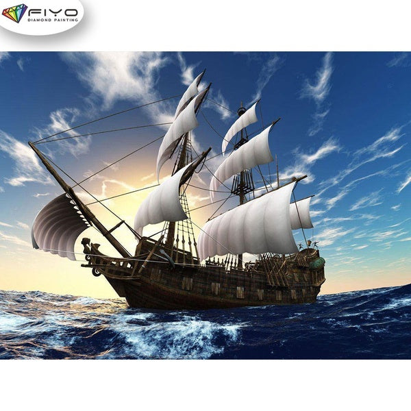 FIYO Huge Sailboat Diamond Painting Kits For Adults DIY 5D Diamond Mosaic Diamond Painting Home and Kitchen Fashion Canvas Pictures Wall Decoration G