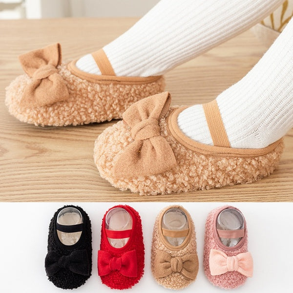 Velvet Baby Girls Boys Cute Bowknot Non-slip Toddler Floor Socks First Walker Shoes