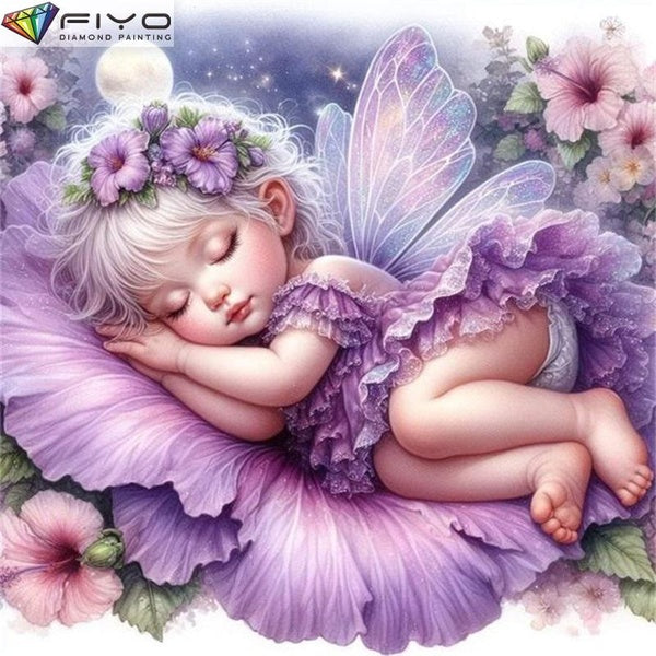 FIYO Flowery Baby DIY 5D Diamond Painting Full Drill with Number Kits Home and Kitchen Fashion Mosaic Diamond Painting Canvas Wall Decoration Gift Cr