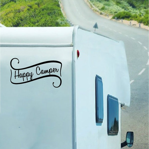 Happy Camper Decals Travel Trailer Decor, Camping Vinyl Mural Art Sticker For RV Camper Decoration .