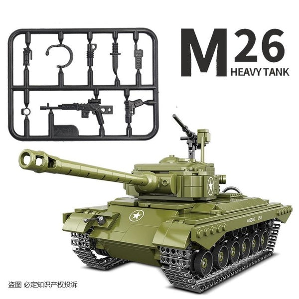WW2 Military Series 1:35 M26 Pershing Heavy Tank Classic Collection Model Building Blocks Bricks Toys Gifts
