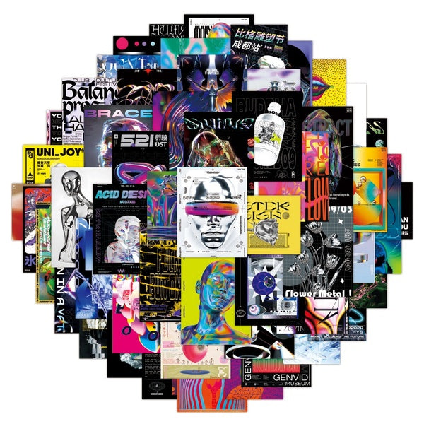 10-25-55pcs Interesting designs Psychedelic Acid Graphic Stickers Harajuku Art graffiti Stickers for DIY Luggage Laptop Skateboard Motorcycle Bicycle