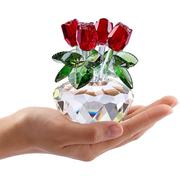 Cristal Rose Ornement Rose Éternelle Fleurs Figurine Vase En Verre Presse-papiers Cadeaux Romantiques Pour Les Femmes Sa Maman Le Jour De La Saint Va