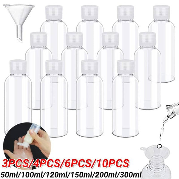 10PCS Clear Travel Bottles Squeeze Bottles with Flip Cap Refillable Empty Liquid Soap Bottles Containers Plastic Bottle with Funnel for Shampoo, Cond