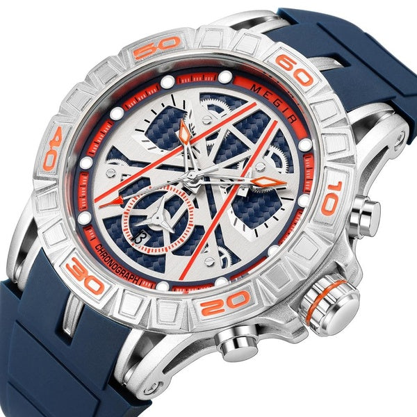 MEGIR montre à Quartz pour hommes bracelet en Silicone bleu horloge militaire affaires Date automatique mains lumineuses Sport chronographe montre-br