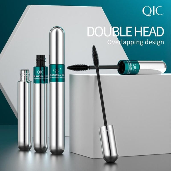 QIC 2 In 1 False Eyelashes 4D Silk Fiber Lash Makeup Black Waterproof Lengthening Mascara Volume Korean Cosmetics Lashes