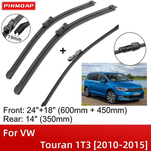 Car Wiper Blades For VW Touran 1T3 2010-2015 24" 18" 14" Front Rear Wiper Blades Brushes Cutter Accessories 2010 2011 2012 2013 2014 2015