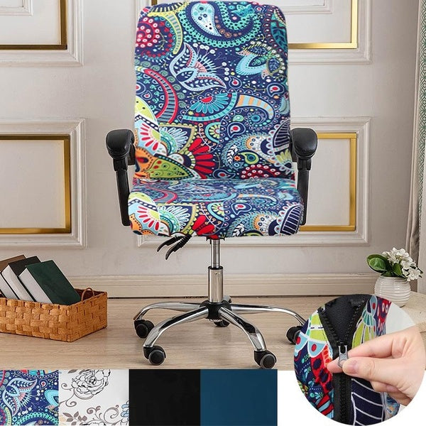 1-2PCS Computer Office Chair Cover -Stretchable Cloth Polyester Universal Desk Chair Covers Stretch Rotating Printed Chair Slipcover