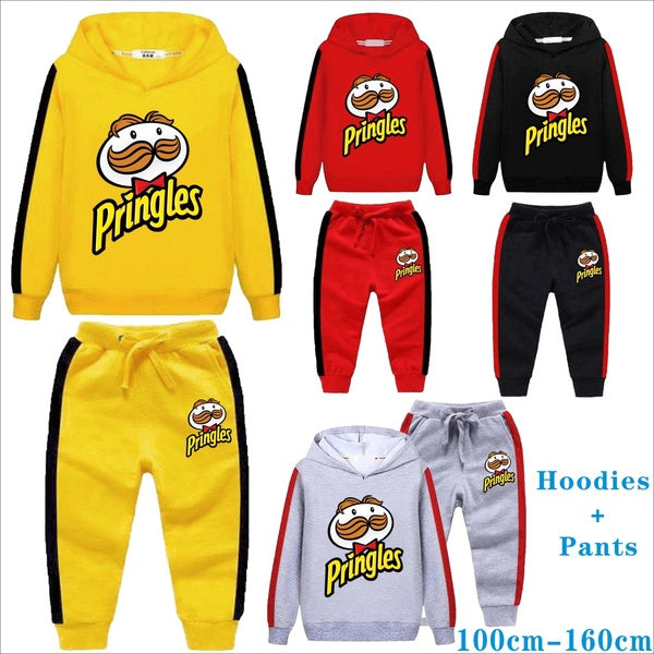 Fashion Kids Clothes Sets Pringles Hoodie Pants Tracksuit Boys Girls Hooded Sweatshirt Suits Children 2PC Set Pullover Jumper Jacket Coat 100-160CM