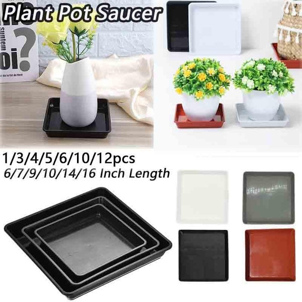 Square Plant Saucer 6-7-9-10-14-16 Inch Plant Pot Saucers Plastic Flower Pot Saucers for Plants Drip Trays Indoors Outdoors