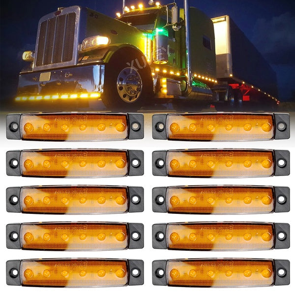 Yiyasu Store 10x White Amber Red 6 LED Front Side Marker Tail Lamp Light EMark Clearance Light Blinker 12V 24V Indicator Bar Waterproof Signal Truck