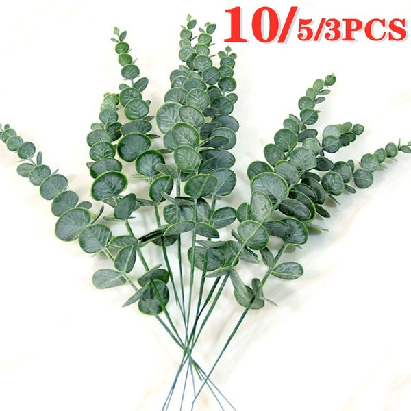 10-5-3pcs Green Simulation Eucalipto Single Artificial Eucalyptus Leaf Artificial Plants for Wedding Shooting Prop Home Decoration