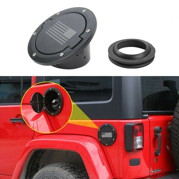 Fuel Tank Door Metal Cap Accessories for Jeep Wrangler JK Gas Tank Cover Filler Door Lid for Jeep Wrangler JK Unlimited 2007-2017,2-4-Door Black