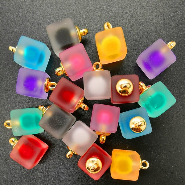 10pcs Fluorescent Cube Bead Pendant 16MM Frosted Acrylic Square Bottle Pendant For DIY Jewelry Making Craft Accessories Matron Inn