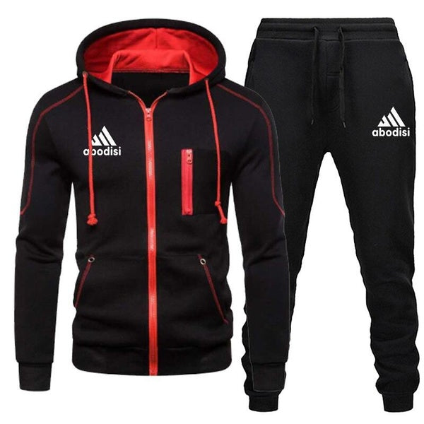 2021 Trending Men Personality Two Piece Set Fashion Zipper Printed Hoodie Pant Autmn Winter Warm Tracksuit Sportwear Black Sweatpants S-4XL