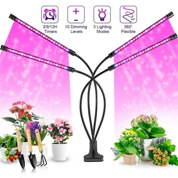 1-4 têtes LED plantes poussent lampe USB spectre complet dimmable 10 modes avec paramètres de minuterie pour l'éclairage intérieur