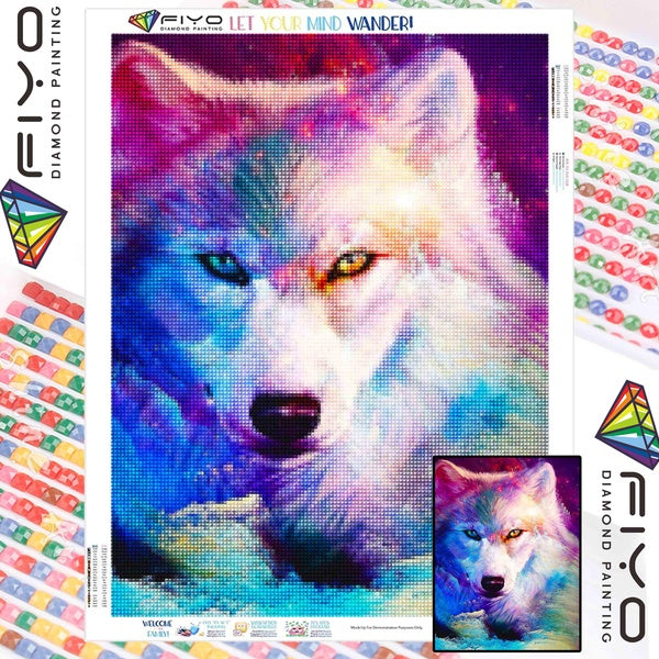 FIYO Colorful Wolf Diamond Painting Kits For Adults DIY 5D Diamond Mosaic Diamond Painting Home and Kitchen Fashion Canvas Pictures Wall Decoration G