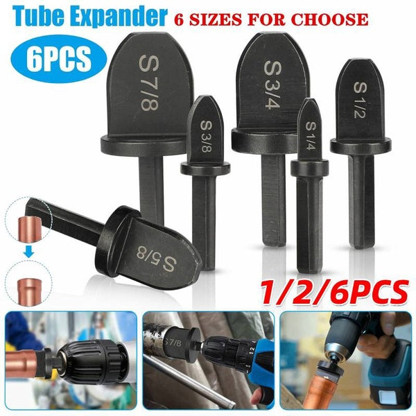 1-2-6PCS Tube Expander Swaging Tool Set de forets, poignée triangulaire Outil de réparation d'évasement avec 1-4" 3-8" 1-2" 5-8" 3-4" 7-8" pour tuyau