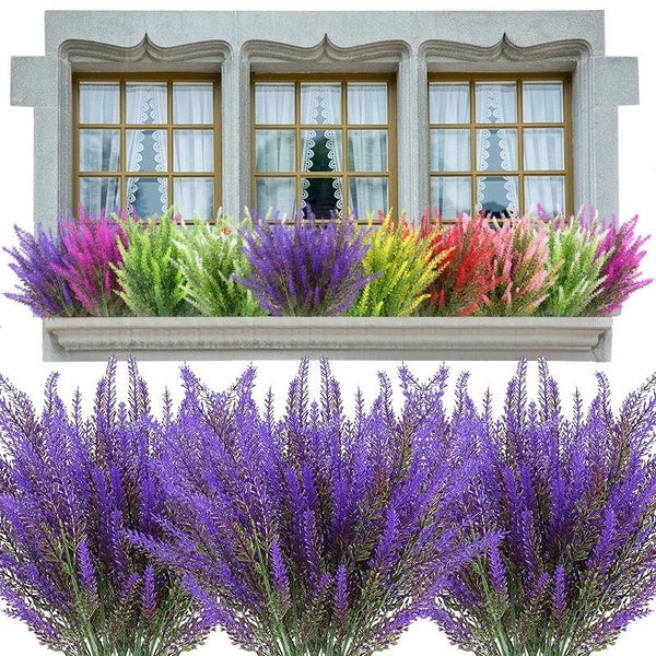 1-10PCS Plastic Flowers,artificial Lavender Flowers Outdoor UV Protection Fake Flowers Colorfast Plastic Plants,for Party Garden Porch Window Frame W